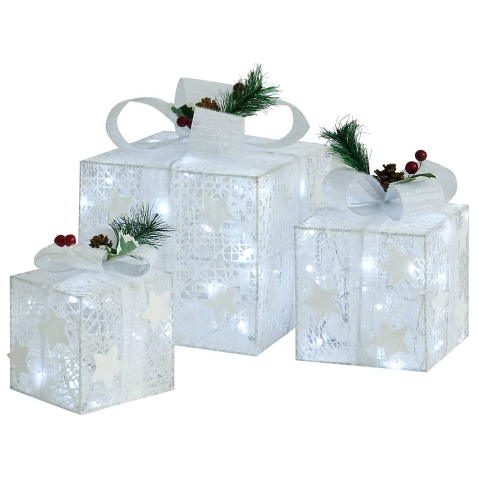 Cajas Decorativas 3 Piezas, Figuras De Navidad Exterior, Decoración Exterior Navidad, Adornos Navideños, Figura Luz Navidad, Plateado
