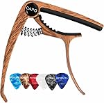 Quick-Change Guitar Capo with 6 Picks for Acoustic & Electric Guitars | Compact 6-String Rosewood Color Capo Set, Cushioned Silicone Contact, Even String Pressure, Capos for Practice Lessons Gigs