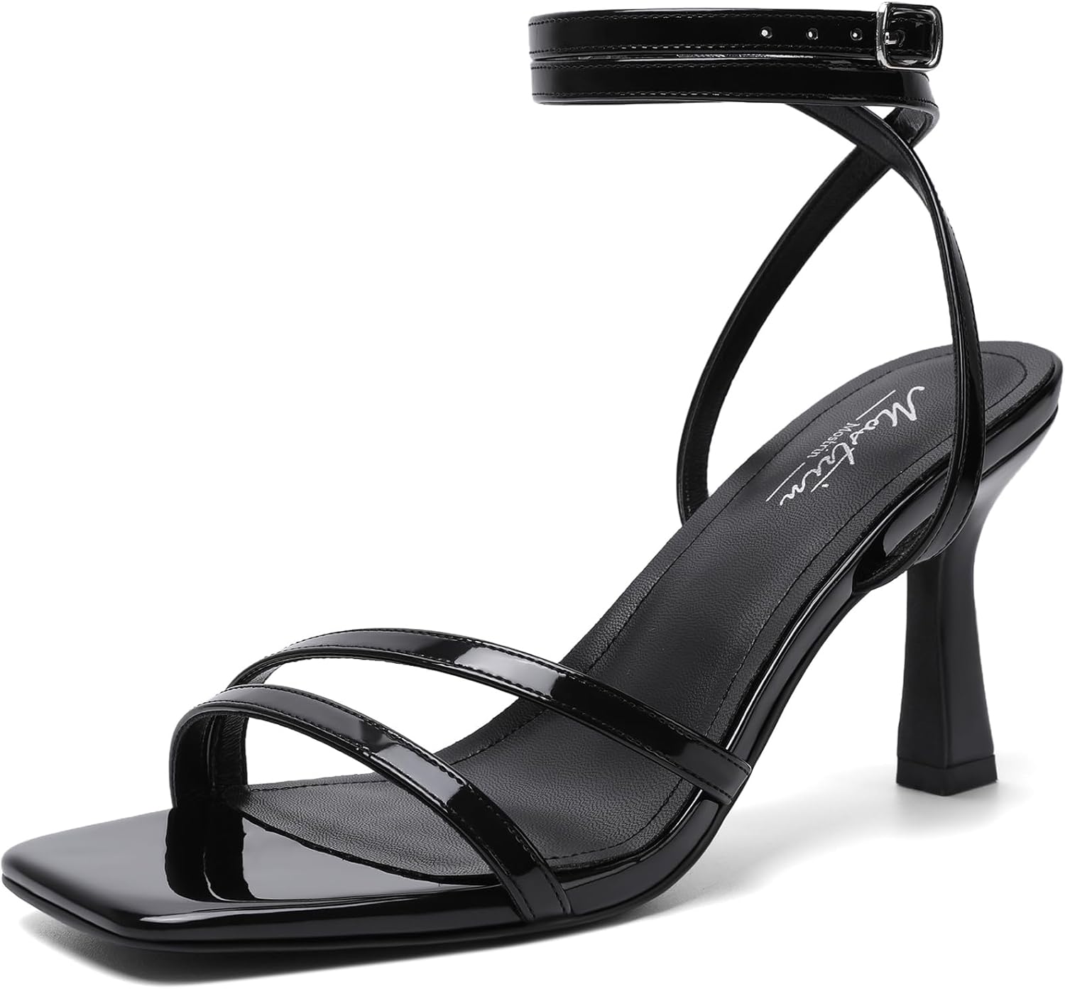 Mostrin Womens Sandals Strappy Heels for Women Ankle Strap Lace Up Square Open Toe Heels Tie Up Stiletto High Heeled Sandals for Prom, Party, Daily Wear