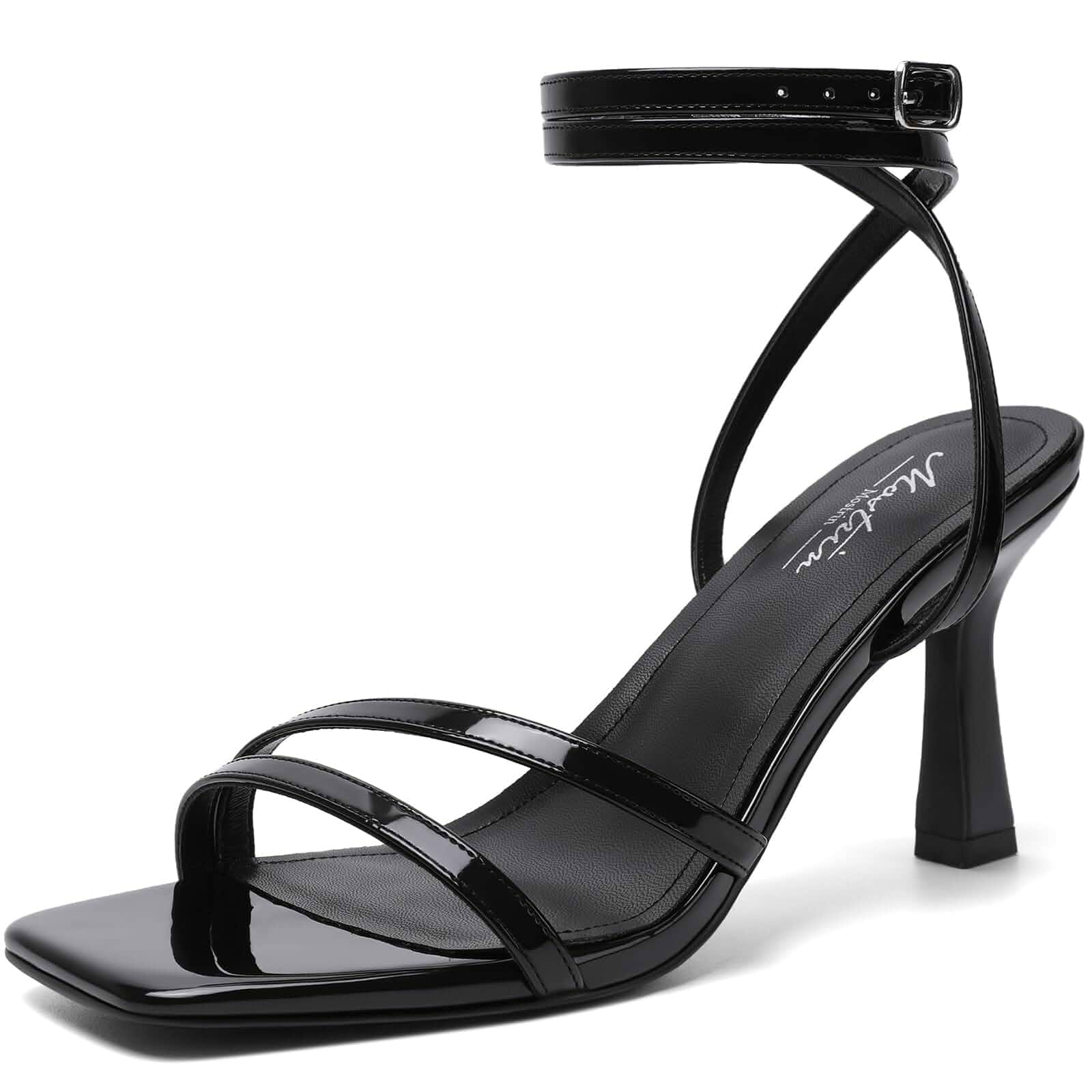 Mostrin Womens Sandals Strappy Heels for Women Ankle Strap Lace Up Heels Square Open Toe Heels Tie Up Stiletto High Heeled Sandals for Prom, Party, Daily Wear