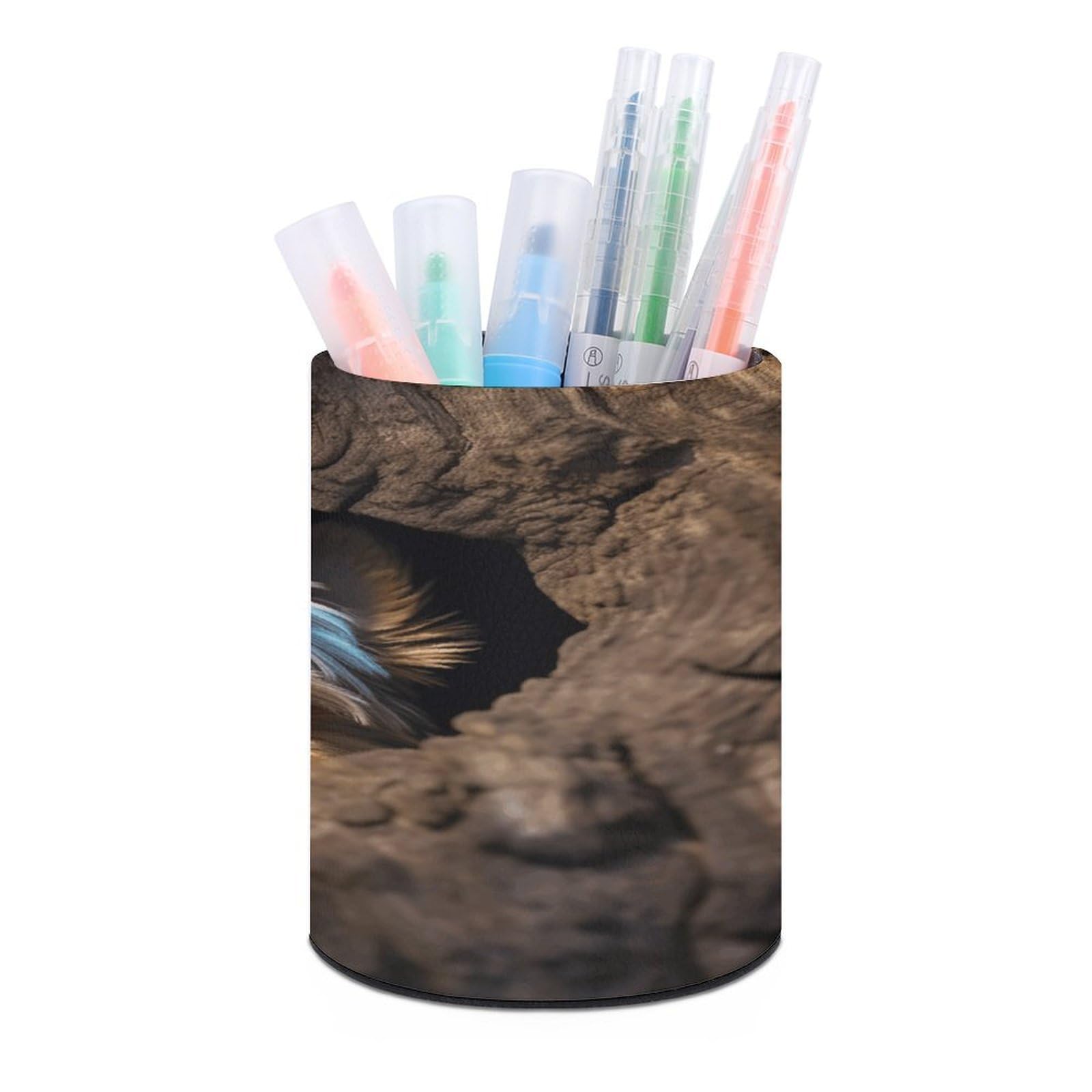 A Little Yorkshire Terrier Nestled in A Tree Hole Pen Holder for Desk Makeup Brush Holders Stylish Pen Cup Cute Pencil Cup Round Pencil Holder Decor Brush Scissor Holders for Multifunctional Office Su