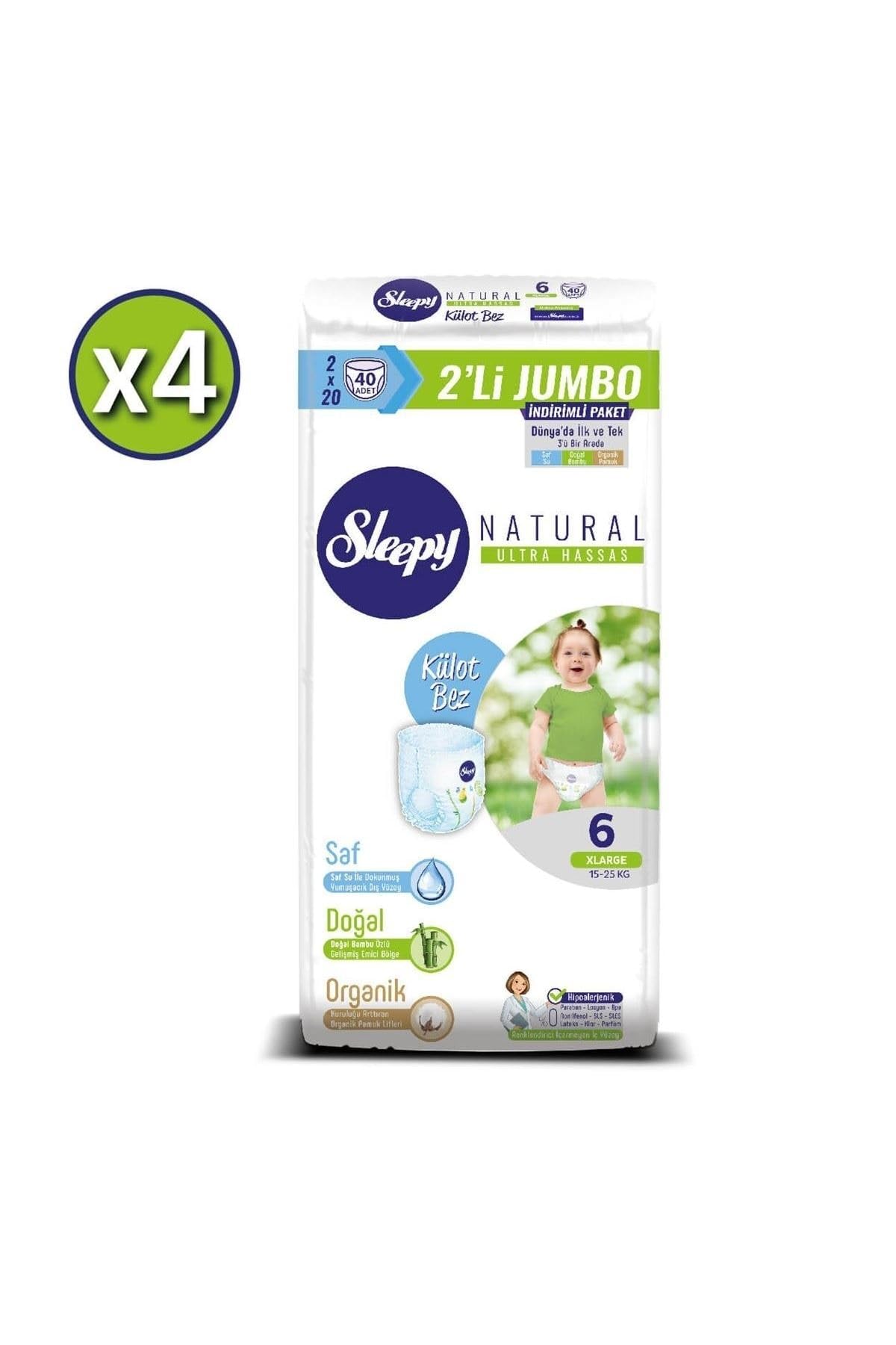 Sleepy Natural Külot Bez 6 Beden Xlarge 4X2'Li Jumbo 160 Adet