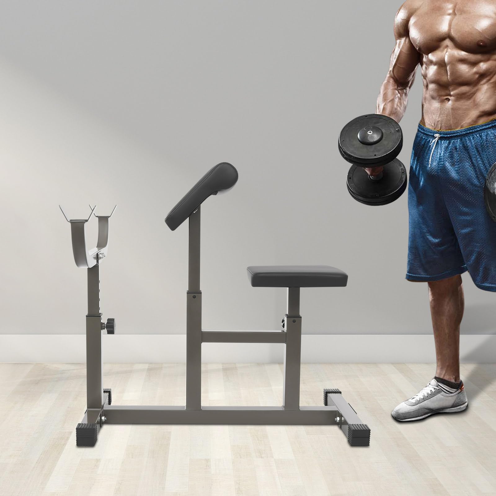 Standard Weight Bench, Biceps Bench, Preacher Curl Pad with Adjustble Height, for Home, Gym, Office Full-Body Workout