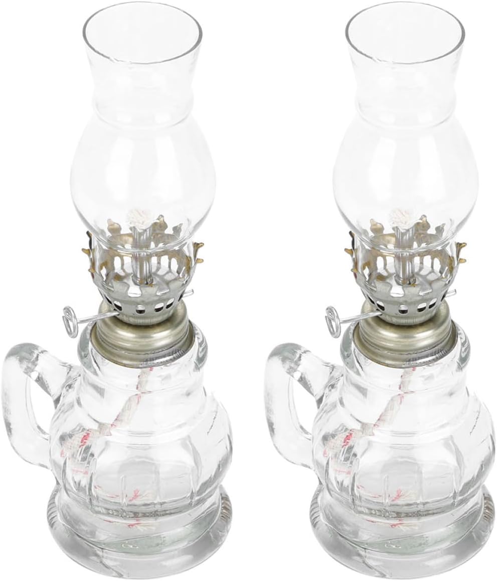 2Pcs Vintage Kerosene Lamp Table Oil Lamps Indoor Decorative Glass Lanterns Classic Vintage Desk Oil Light for Home Wedding Party [Energy Class A+]