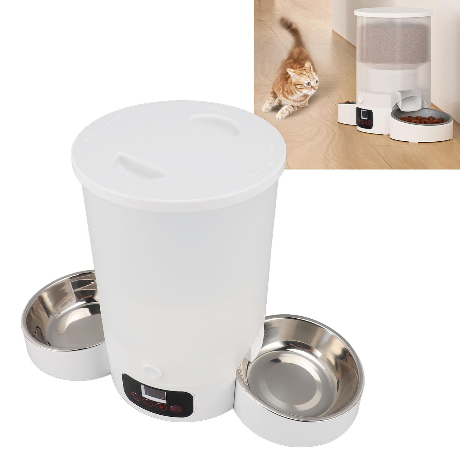 Masyrt Automatic Pet Feeder with Dual Bowls, Smart Timed Dog Feeders,3L Large Capacity, Stainless Steel Bowls for Pets Dogs Cats, White