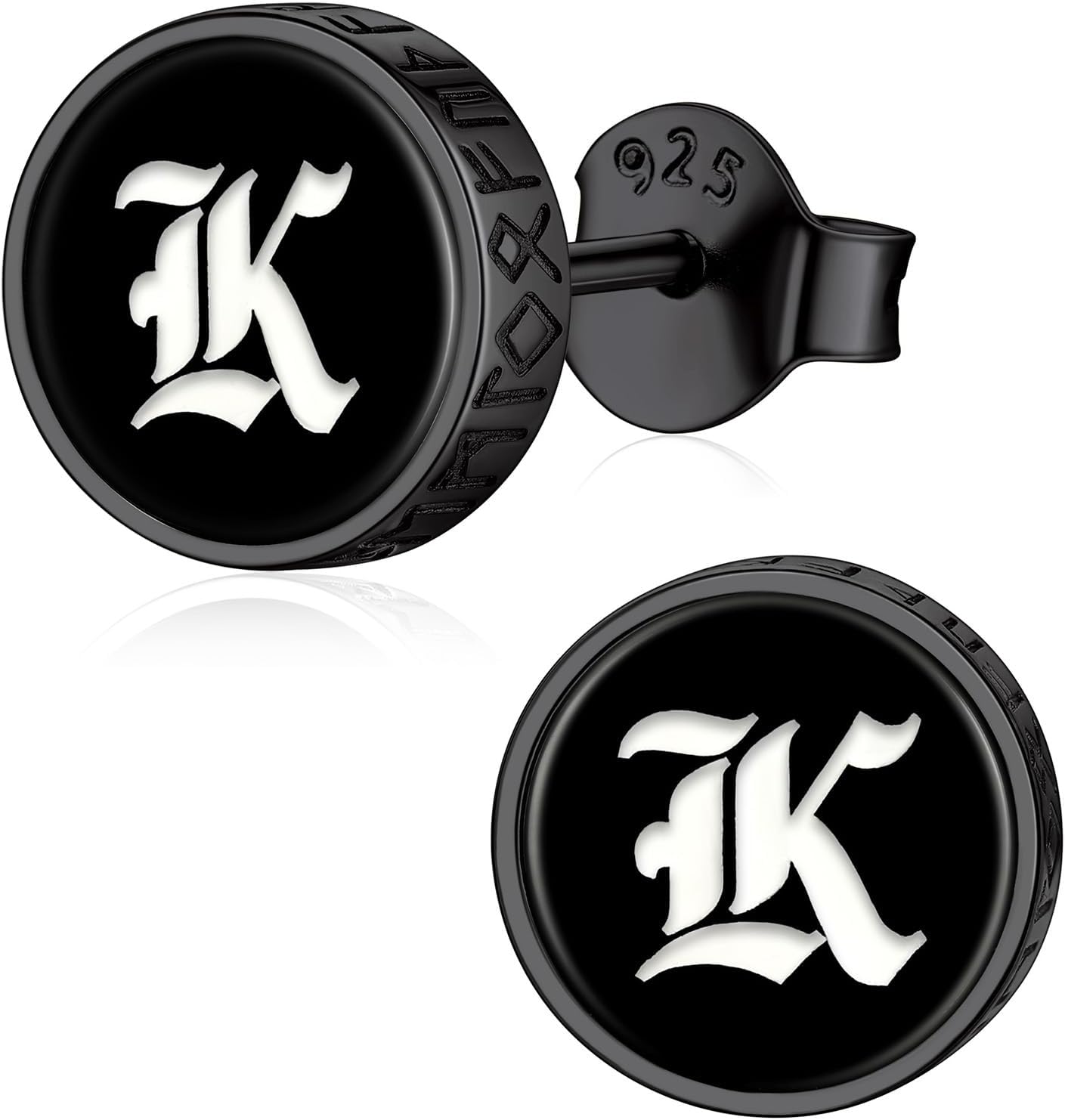 ChicSilver 925 Sterling Silver Viking Rune Natural Black Onyx Stud Earrings For Women Men