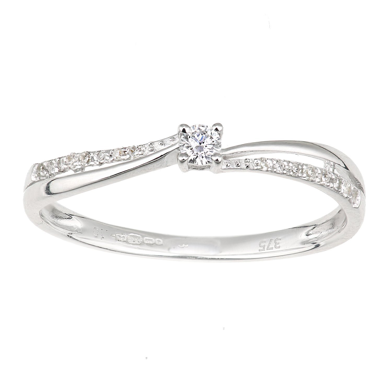 Naava9ct White Gold Diamond Shoulders Engagement Ring