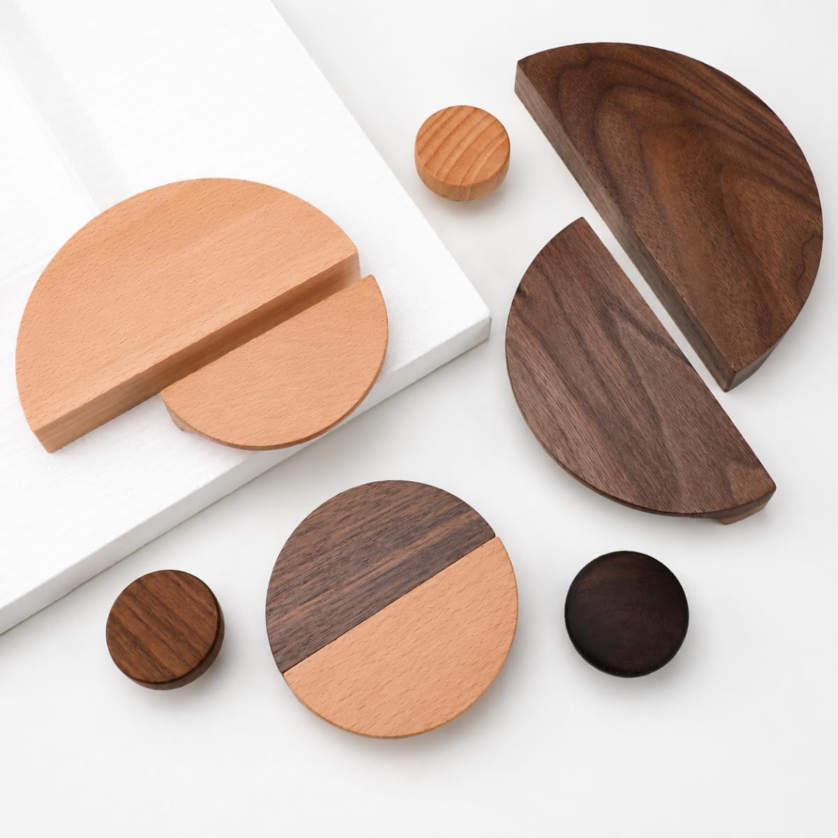 2 Pair (4PCS) Solid Round Cabinet Handles, Natural Wood Drawer Pulls for Dresser, Wardrobe, Closet and Kitchen Cabinets, Modern Minimalist Furniture Handles