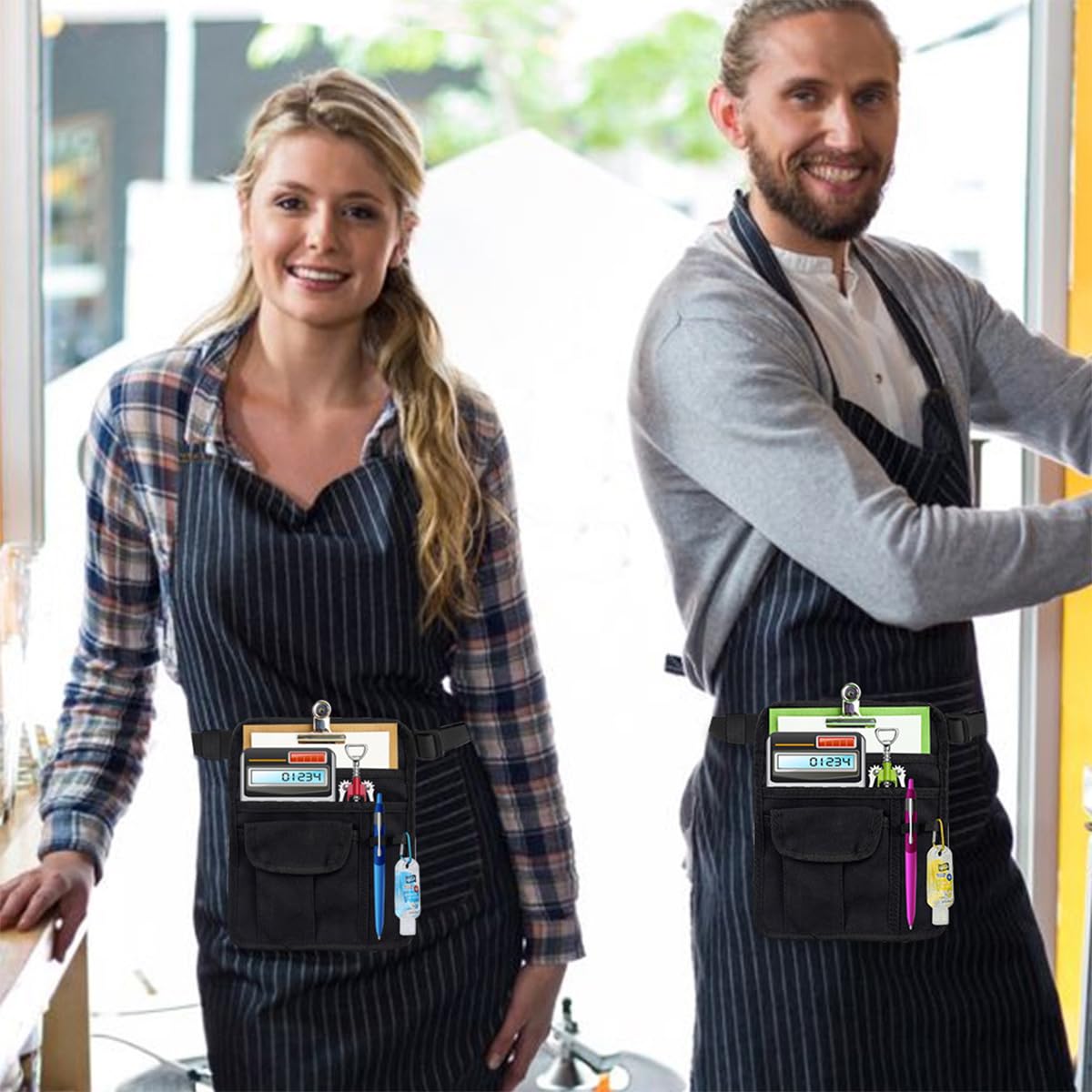WANGCL Bolsa para Dinero en la Cintura para Servidor de Restaurante, Delantal para Bar, Bolsa con Hebilla de cinturón Ajustable, Soporte para cheques para Camarera y Camarero