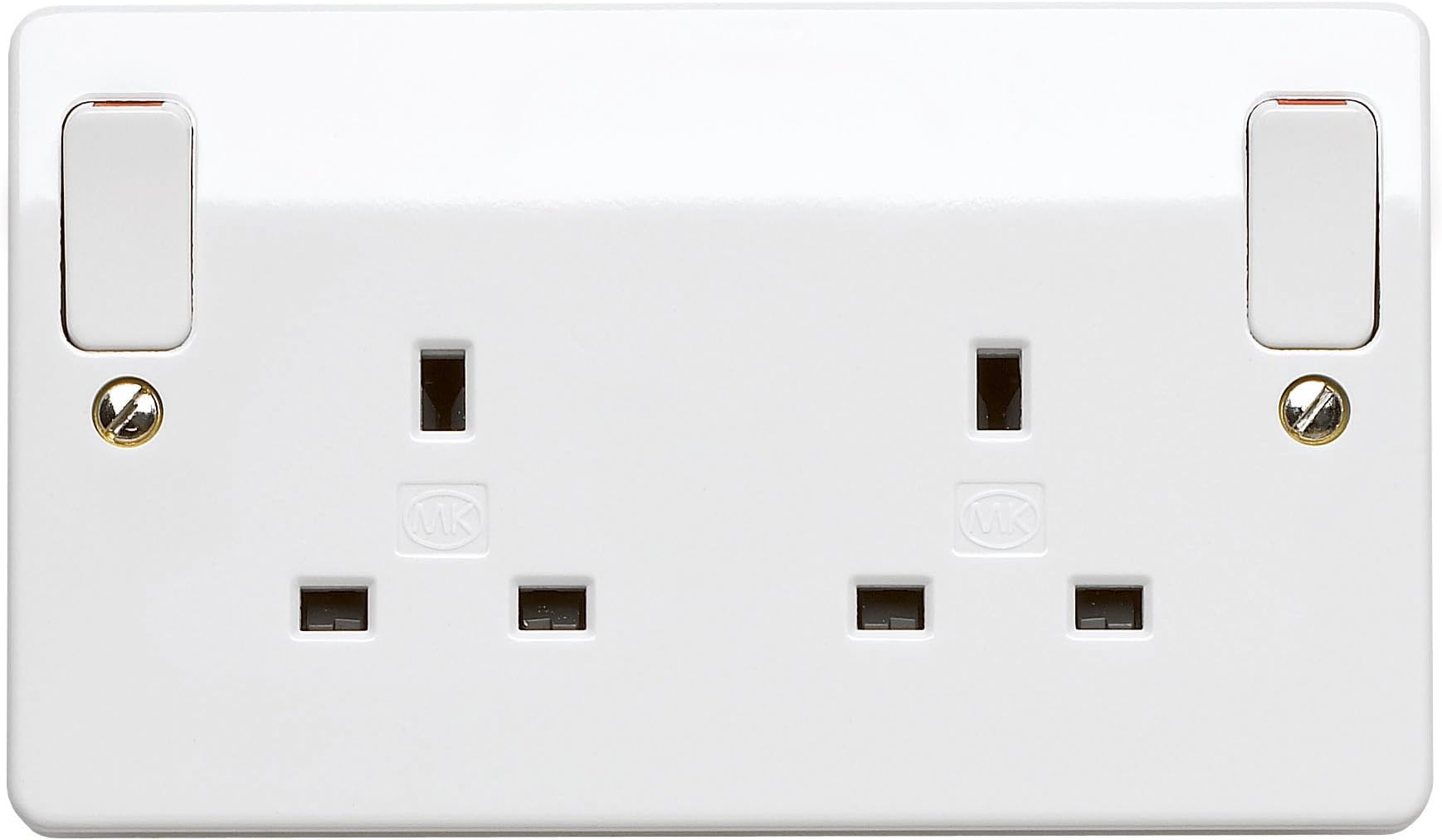 MK Logic Plus K2746 WHI 13A Double Pole Switchsocket w/out rockers, 2 Gang