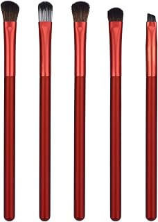 JessLab Eye Brushes Set, 5 Pieces Synthetic Bristles Wooden Handle Makeup Brushes for Eyeliner Eyeshadow and Brows Essentials Brush Collection Kit, Wine Red