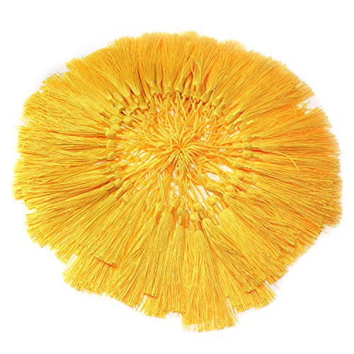 Image of VAPKER 100 Pieces Yellow Tassels 13cm /5-Inch Silky Handmade Soft Tassels Floss Bookmark Tassels with 2-Inch Cord Loop for Jewelry Making, DIY Projects, Bookmarks