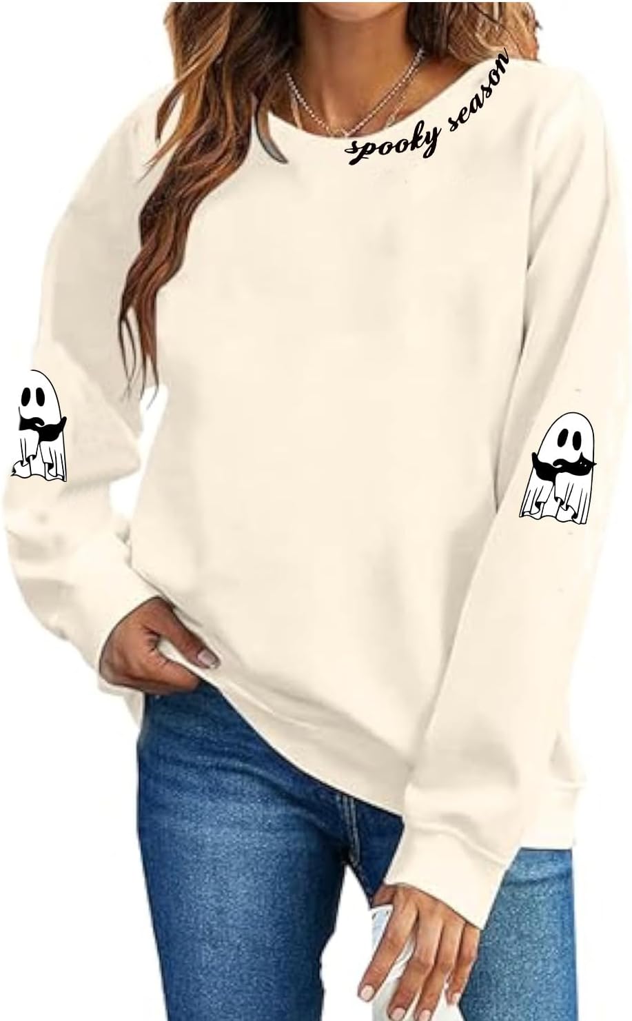 IsPICK Halloween Sweatshirt for Women Halloween Ghost Long Sleeve Sweatshirts Spooky Season Fall Crewneck Pullover Tops