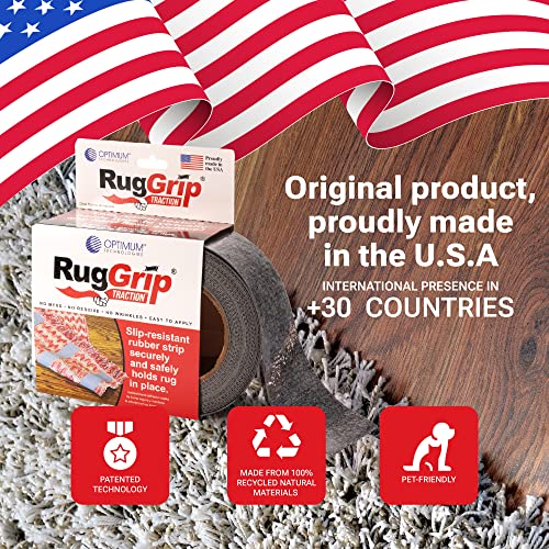 Rug Gripper Tape, Traction Strong Adhesion Rug Tape, Indoors Long-Lasting Rug Slip Stopper For Any Hard Surface, Patented Technology Made In U.s.a, Pet-Friendly, 2.5In.x 25Ft By Optimum Tecnologies. #TOP5