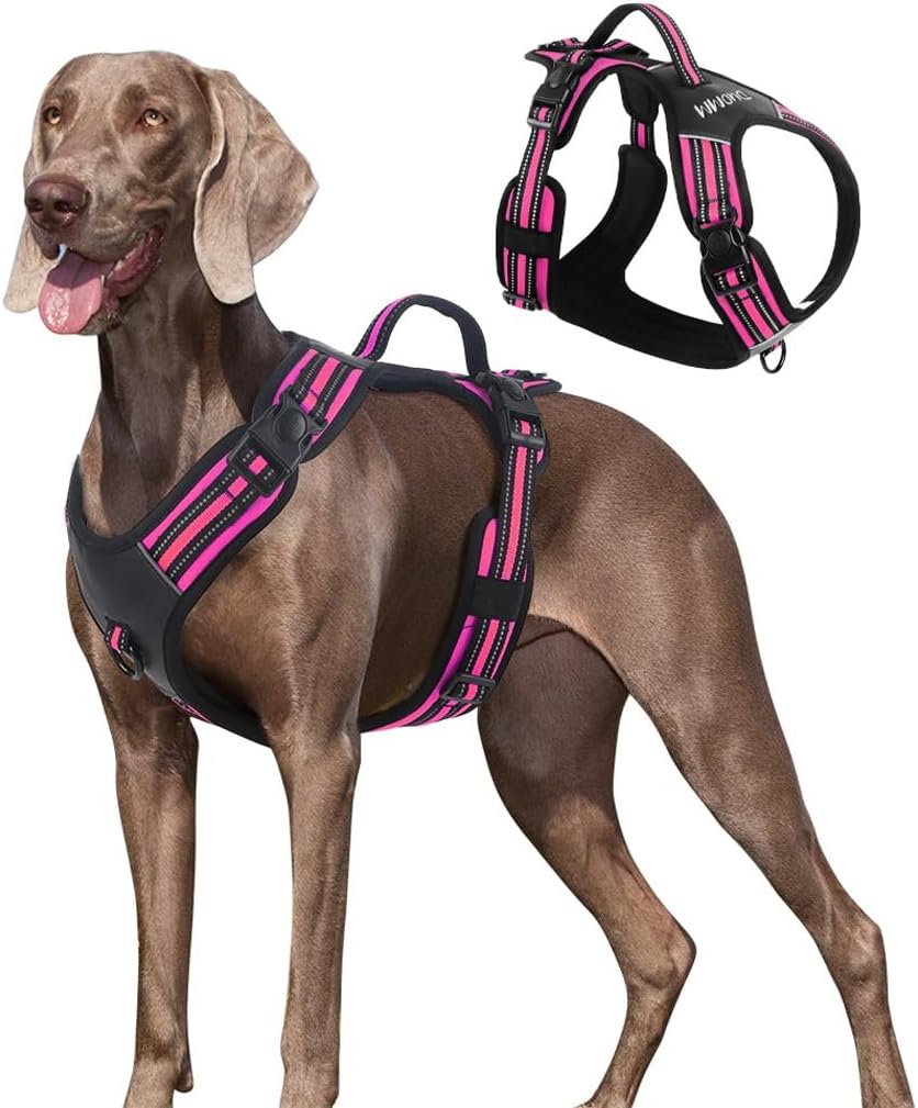 No Pull Dog Harness with Handle - Adjustable Reflective Tactical Vest for Medium & Large Dogs - Comfort Fit Padded Vest for Walking, Hiking, Training - Night Safety (Rose, Medium)