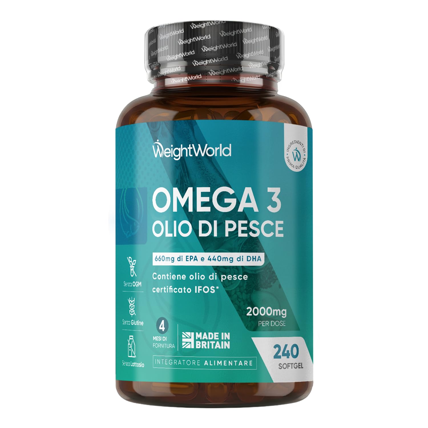 240 softgel con 1100 mg di omega 3 per dose e certificazione IFOS