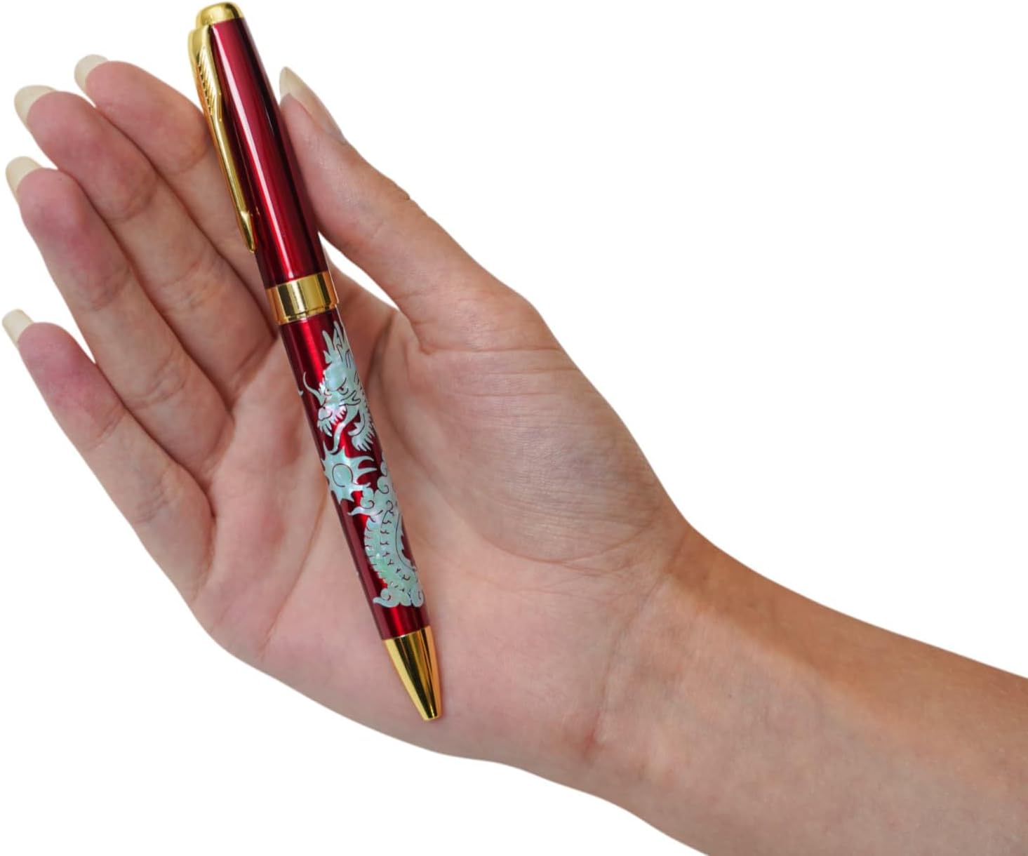 Mother of Pearl Ballpoint Pen, Retractable Ballpoint Pens, for Gift, Business, Office, 1.0mm Medium Point Black Ink, Extras Replaceable Metal Refills (Red Dragon (Black Ink))