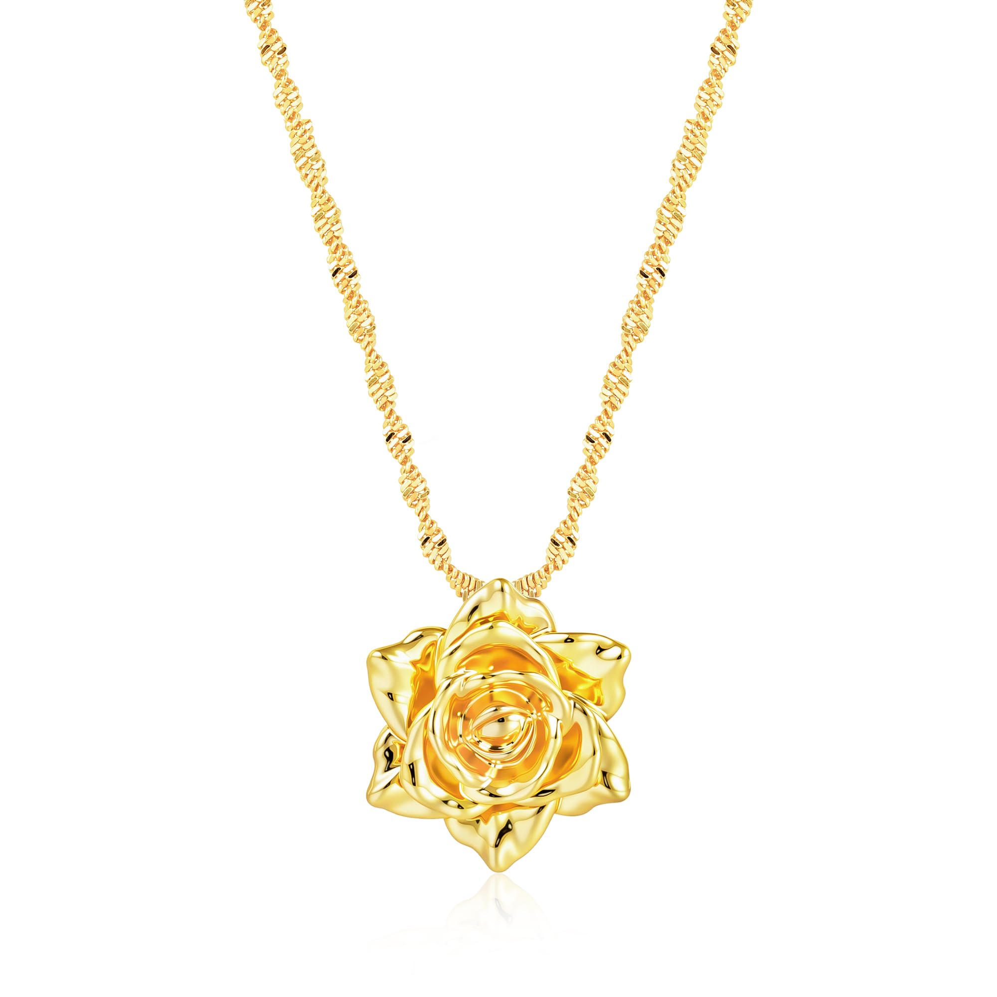 Dainty Rose Flower Pendant Necklace for Women 14k Gold Plated Hypoallergenic Trendy Charm Necklaces Valentines Jewelry Gifts