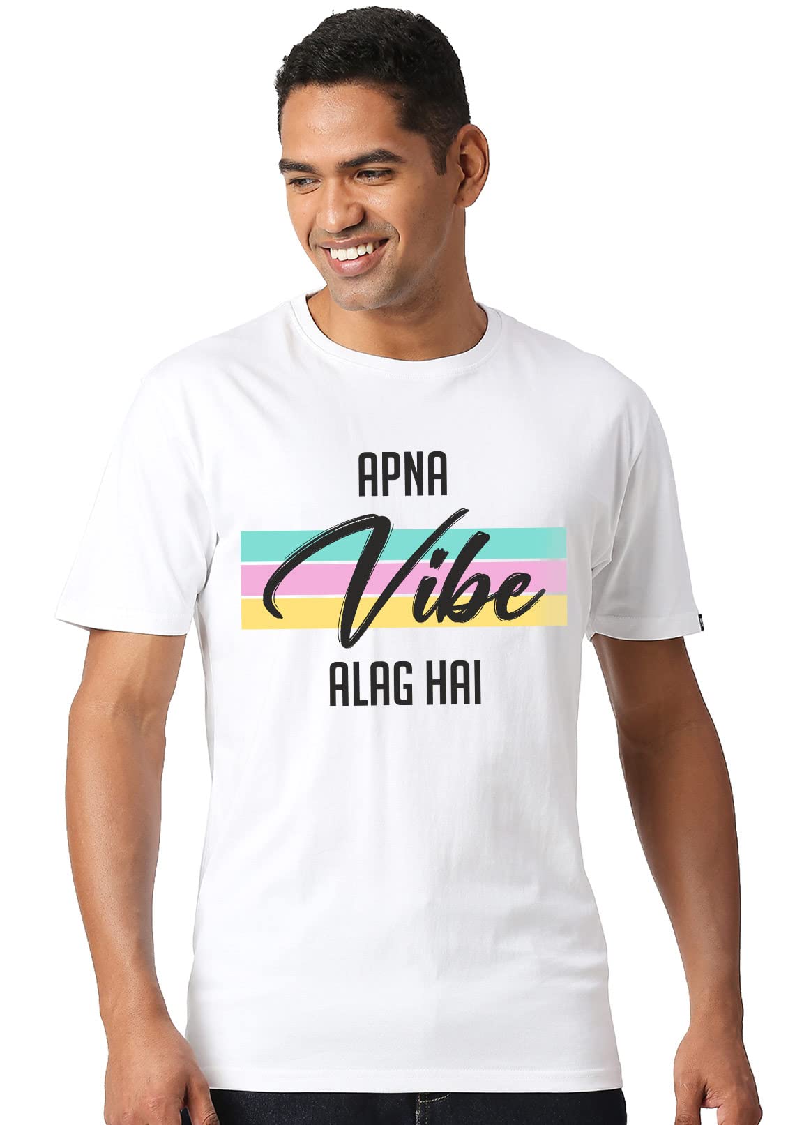 Wear Your Opinion Men's Premium Cotton Printed Half Sleeve T-Shirt (Design : Vibe Alag Hai)