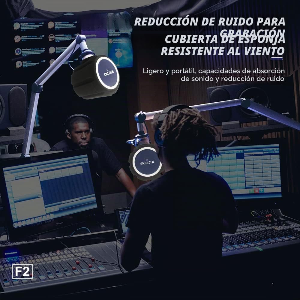 F2 Filtro pop para micrófonos profesionales, pantalla de micrófono acústico para micrófonos de estudio de grabación de 45mm-60mm, espuma que absorbe el sonido y reduce el ruido y las