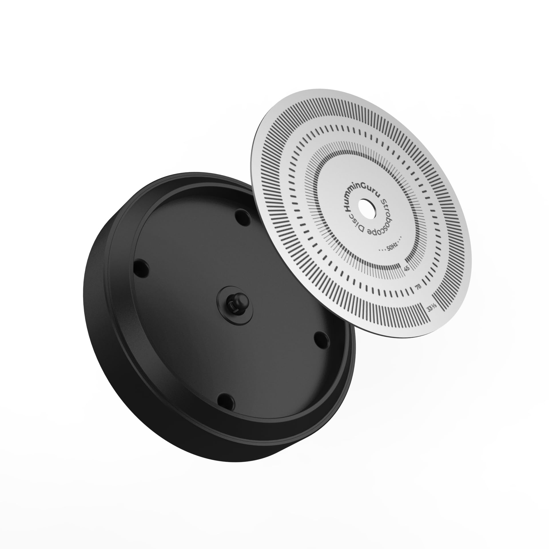 HumminGuru LUMI Plattengewicht Stabilisator und Plattenspieler Geschwindigkeitstester | 33/45/78 RPM Stroboskopscheibe und Licht | 300g Aluminium Gewichtsklammer | 9 LED Farbambienteleuchte Auto-Aus
