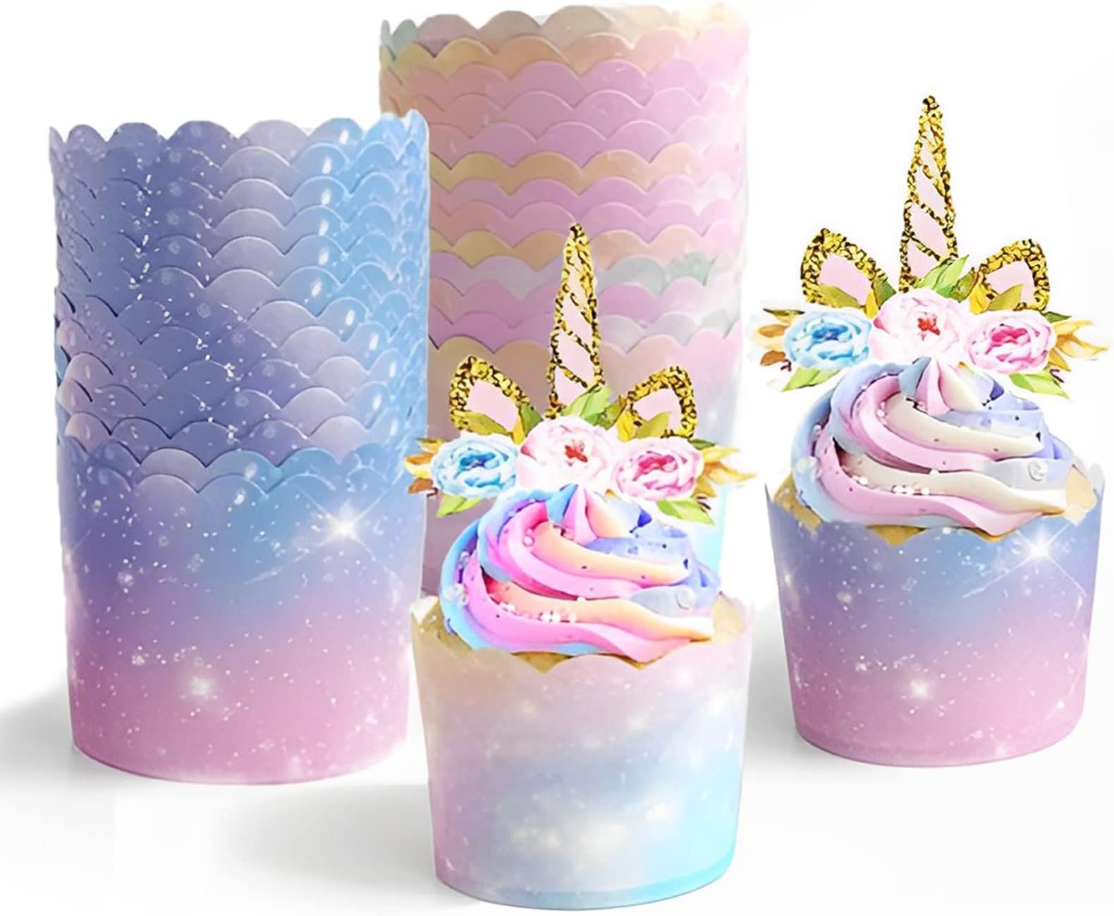 100pcs Gradient Star Cupcake & Muffin Tins Liners, Chic Floral Cupcake Wrappers for Girls Birthday Parties
