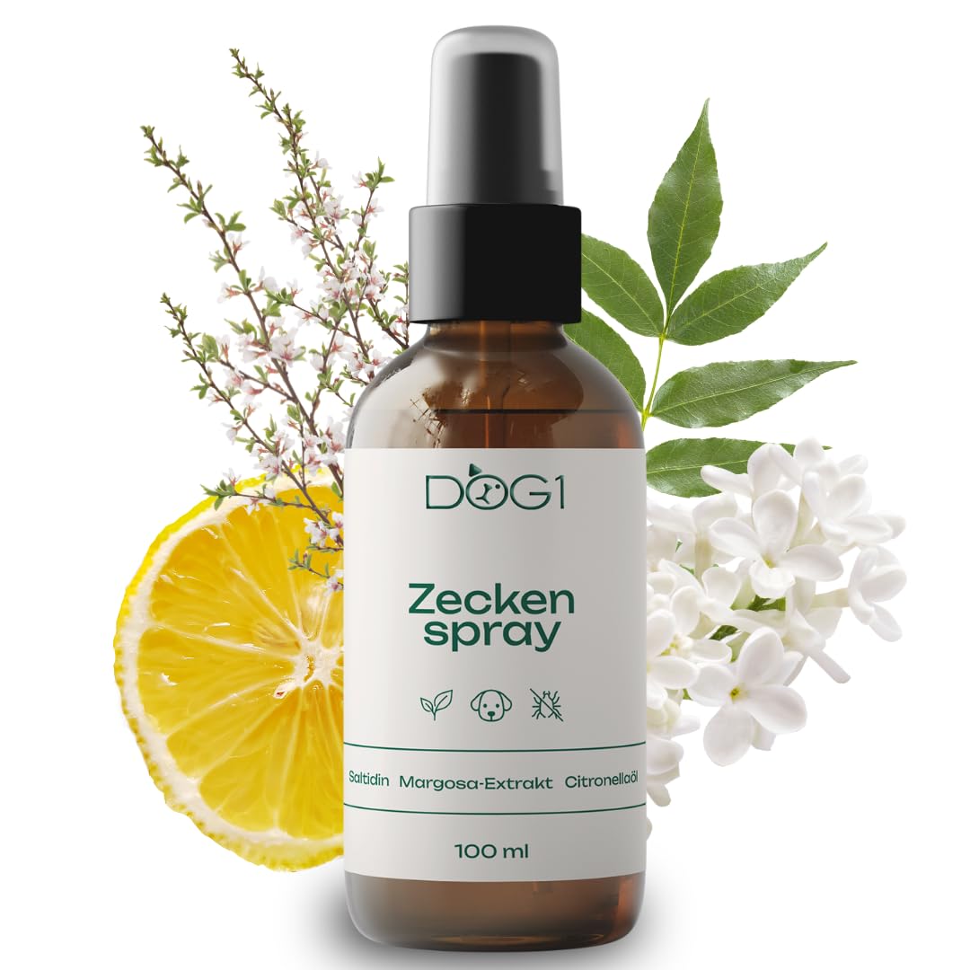 DOG1 Zeckenspray für Hunde – Langzeit-Zeckenschutz mit Margosa & Saltidin – Hautverträglich mit Zitrusduft – Alternative zu Spot-on, Zeckenhalsband & Kokosöl – Made in Germany – 100 ml
