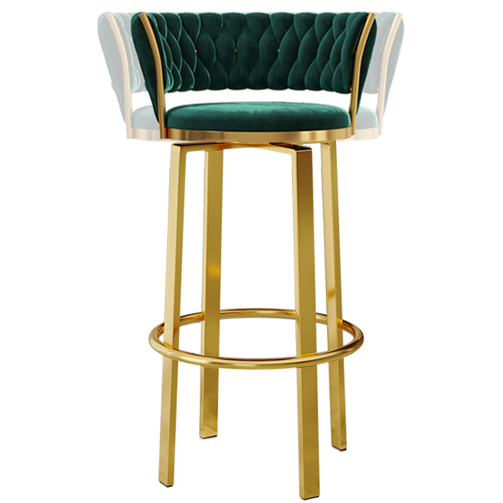 Tabouret de bar en velours élégant avec dossier capitonné et repose-pieds robuste