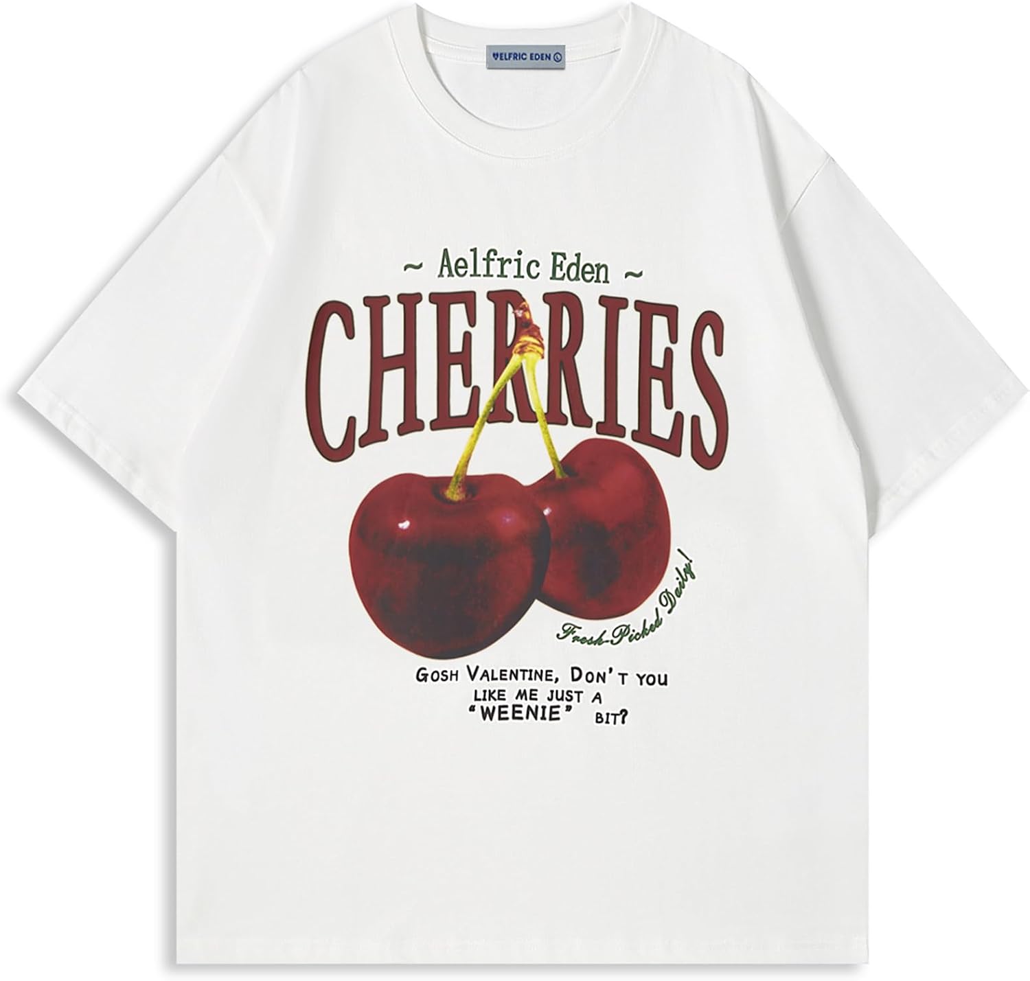 Aelfric Eden Oversized Graphic Tees Unisex Cherries Print T Shirts Casual Summer Short Sleeve Top Cotton Cute Tee Shirt