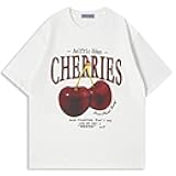 Oversized Graphic Tees Unisex Cherries Print T Shirts Casual Summer Short Sleeve Top Cotton Cute Tee Shirt