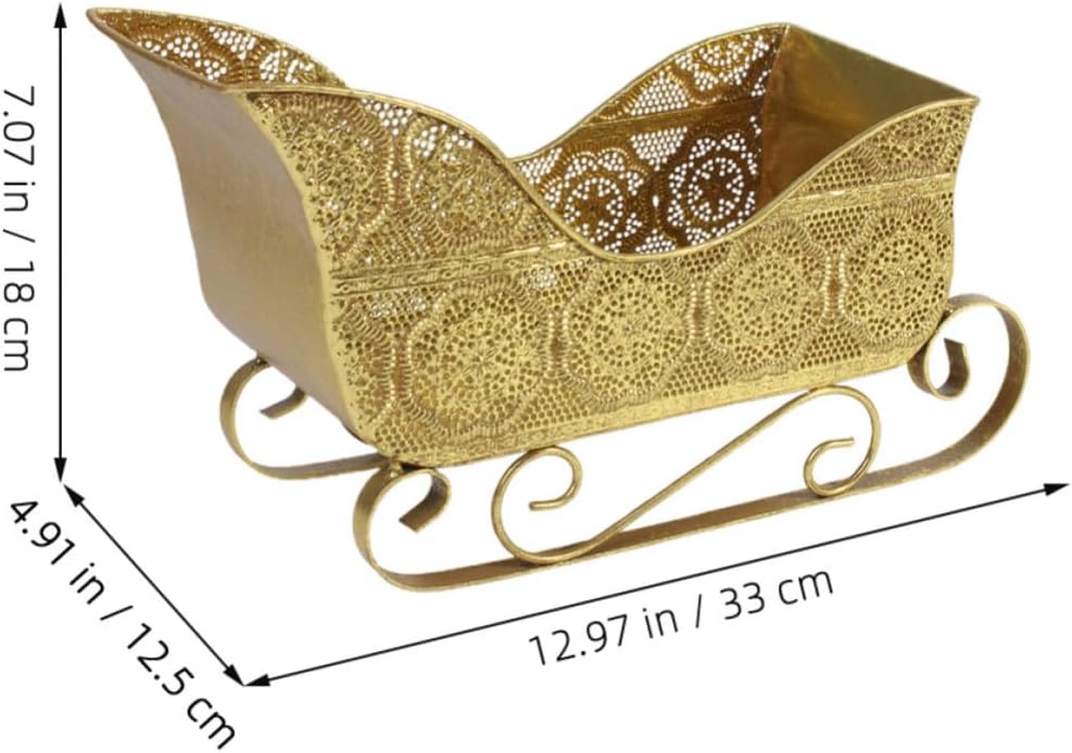 Gadpiparty Rustic Vintage Golden Iron Christmas Sleigh Ornament Snack Holder for Mantels and Shelves Holiday Season Tabletop Decoration