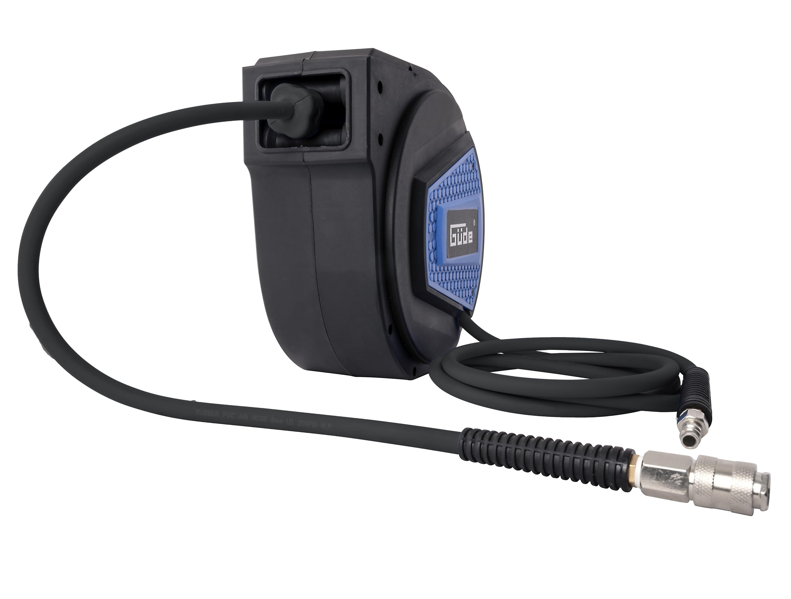 Güde Avvolgitubo automatico 10 m (pressione di esercizio 12 bar, girevole a 180°, tubo ad aria compressa altamente flessibile, resistente a olio e temperatura, filettatura 1/4", supporto a parete)