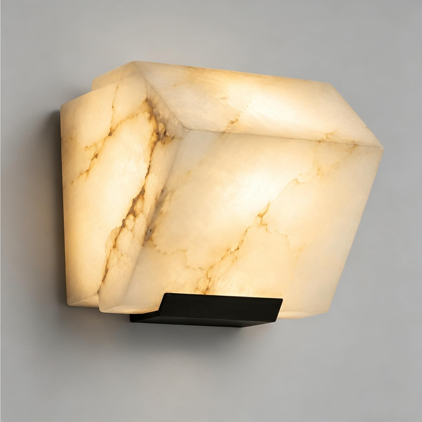 Kikioo 1 Head Natural Spanish Alabaster Wall Sconce, Modern Trapezoid Wall Light Fixture