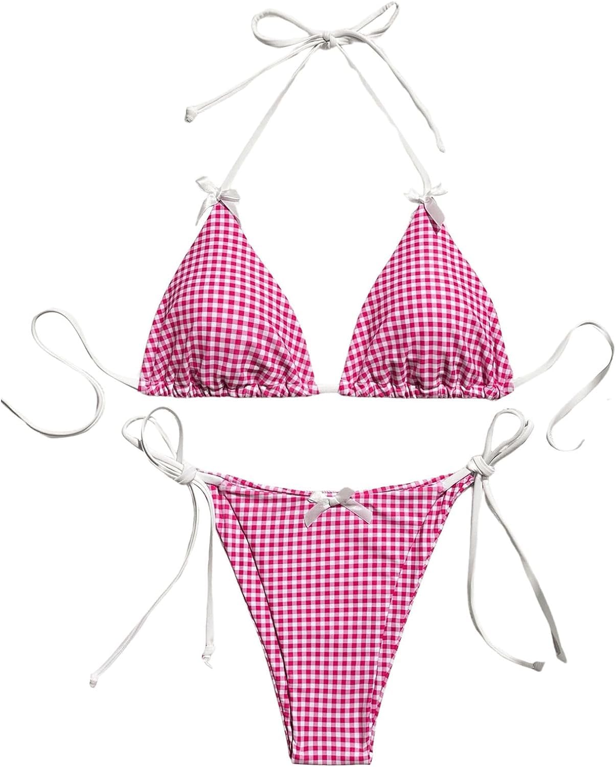 FENXIXIONE Women's 2 Piece Print Bow Front High Waisted Bikini Halter Tie Sexy Halter Y2K Bikini Sets Triangle Beachwear Swimsuit Bathing Suit (Pink,M)