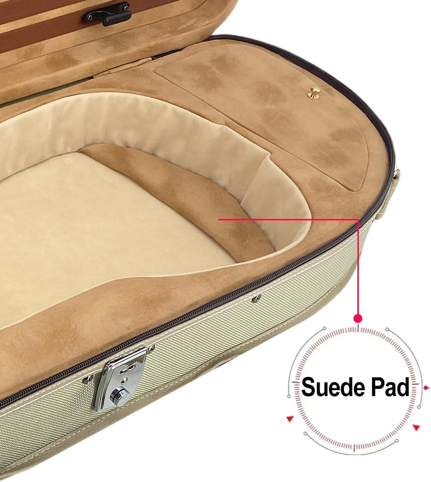 Violin Case 4/4 full size with Adjustable shoulder Straps,Nylon Oxford Ultra Lightweight Hard shell Case With Safety Lock&Hygrometer&Bow Holders For Travel/Perform (pea green)