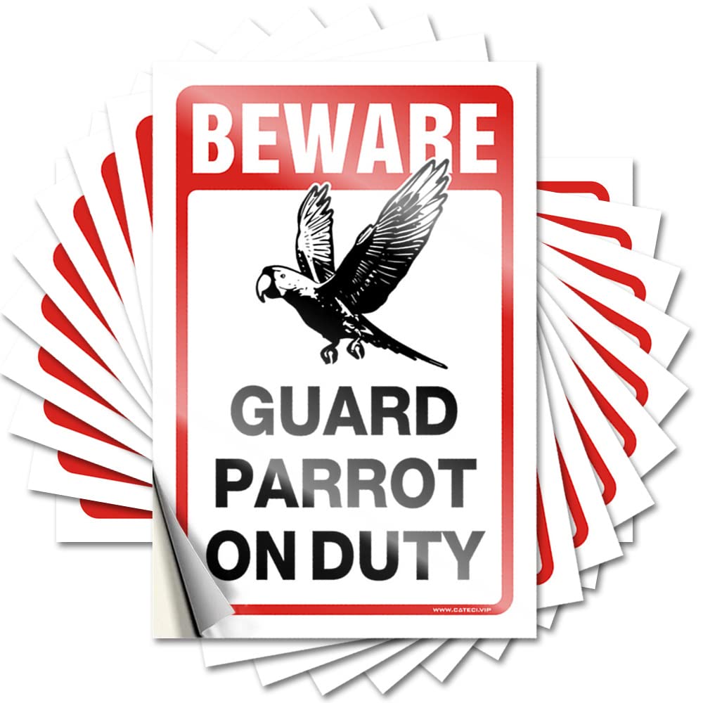 Van, Decals Funny Garage Quote Stickers, Tall No Residue Decals for Luggage | Birthday Party Favor Custom Beware! Guard Parrot On Duty(6X9CM)
