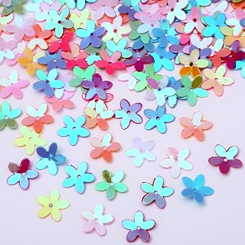 AB Color Flower Shape Sequins Glitter Paillettes with Hole for Sewing Craft Decorations-Shape Loose Cup Sequins for Embroidery/Knitting/Arts/Crafts/Embellishment/Party Decor/Sewing Mixed Color