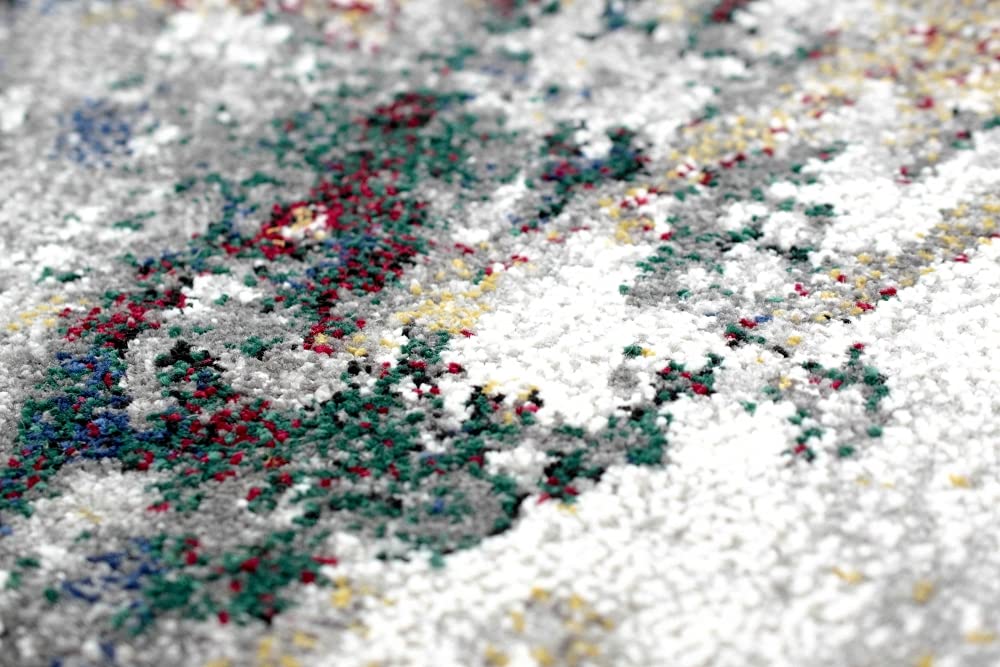 Teppich-Traum Tapis Moderne Couloir Salon Design Abstrait Gris Bleu Rouge - Entretien Facile Größe 140x200 cm