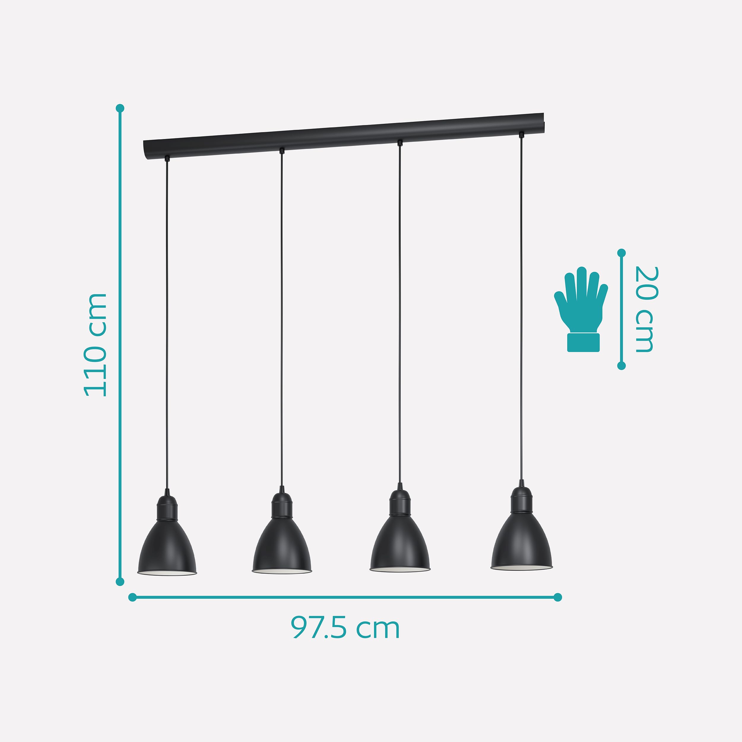 EGLO Pendellampe Priddy 4 flammige Vintage Pendelleuchte | im Industrial Design, Retro Hängelampe aus Stahl, Farbe: Schwarz, weiß, Fassung: E27