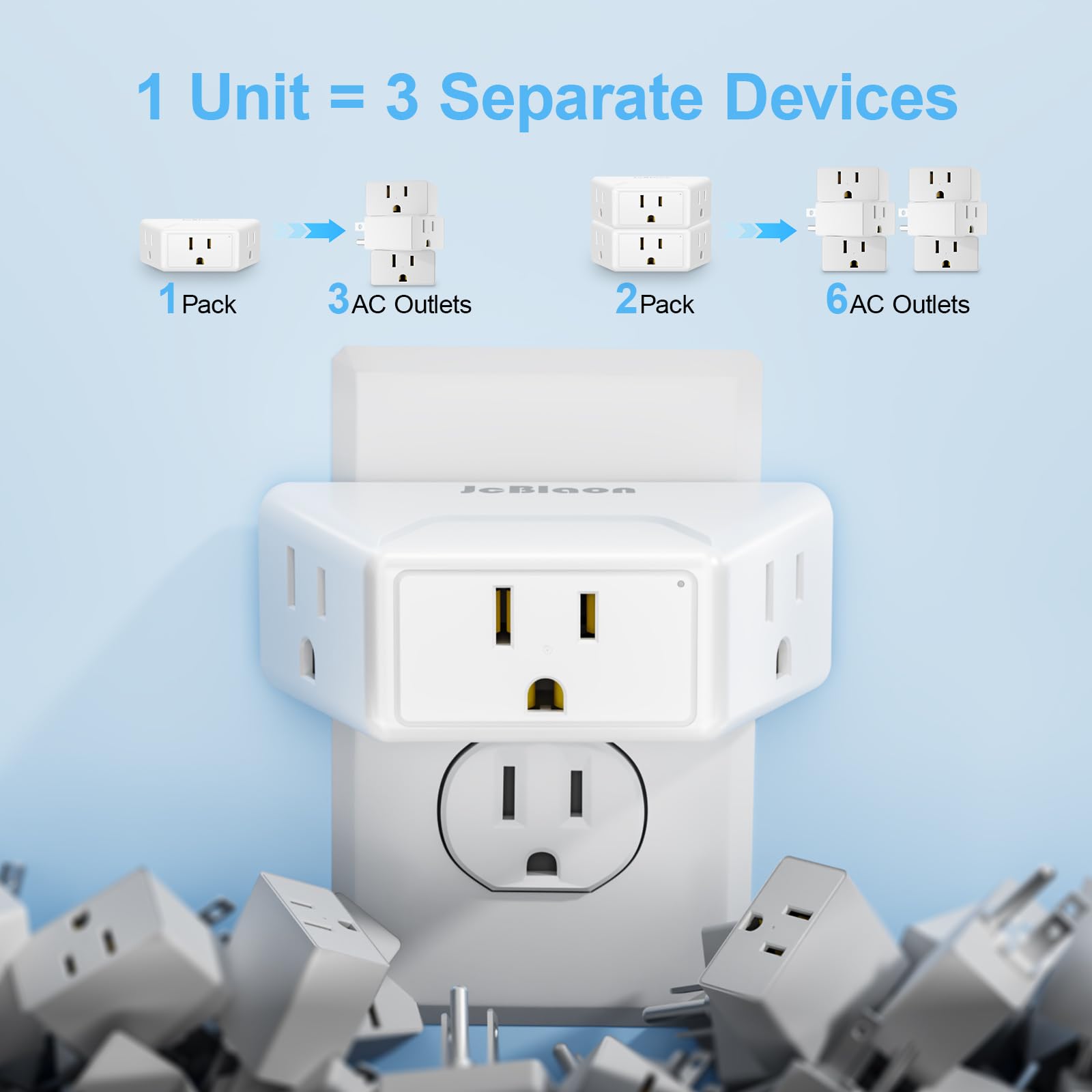 Outlet Extender 3 Pack - Space Saving Wall Plug -3