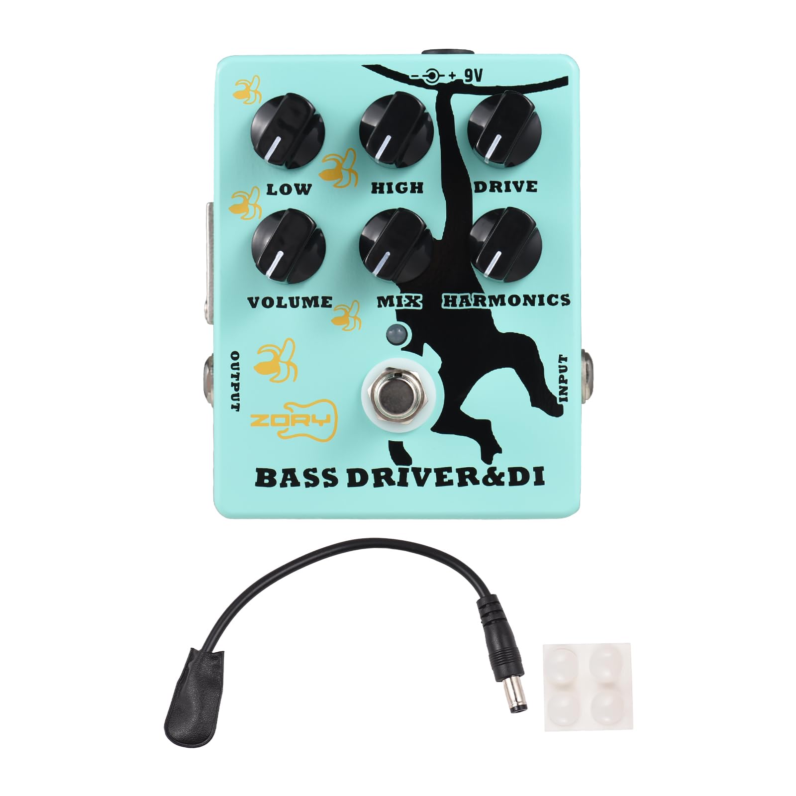 Controlador y Pedal Efector de bajo DI para bajo Eléctrico con Salida XLR True Bypass 9V Pedal Verde para Bajistas