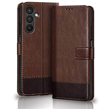 TheGiftKart Flip Back Cover Case for Samsung Galaxy M35 5G | Dual-Color Leather Finish | Inbuilt Stand & Pockets | Wallet Style Flip Back Case Cover for Samsung M35 5G (Faux Leather, Brown & Coffee) - image, photos