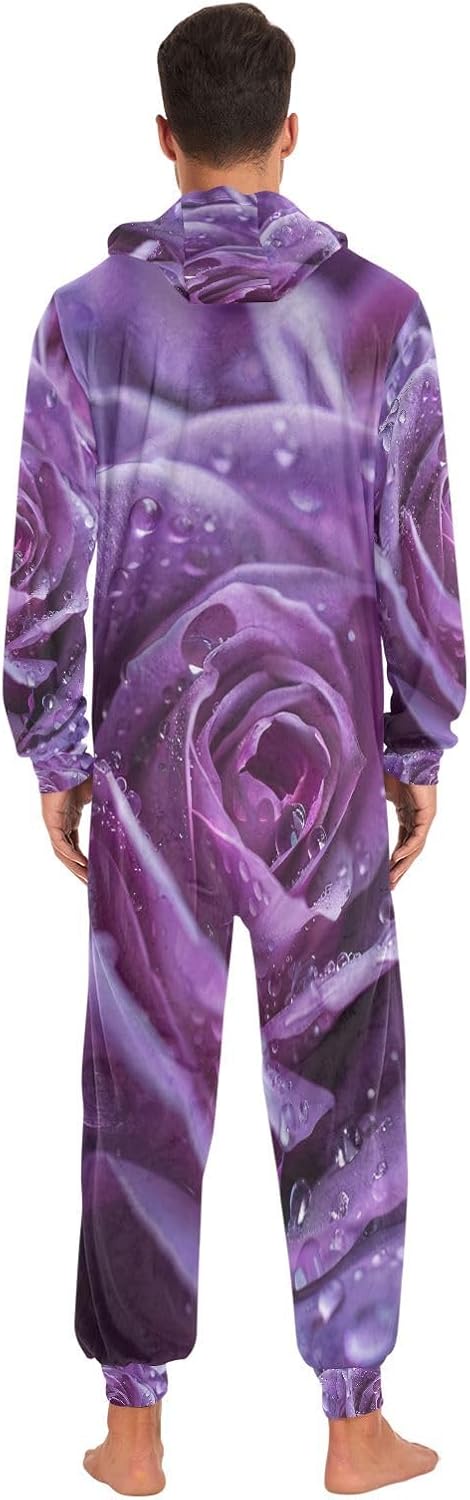 ALAZA Purple Rose Flower Roses Adult Onesie Pajamas for Unisex Novelty One Piece Costume Sleepwear