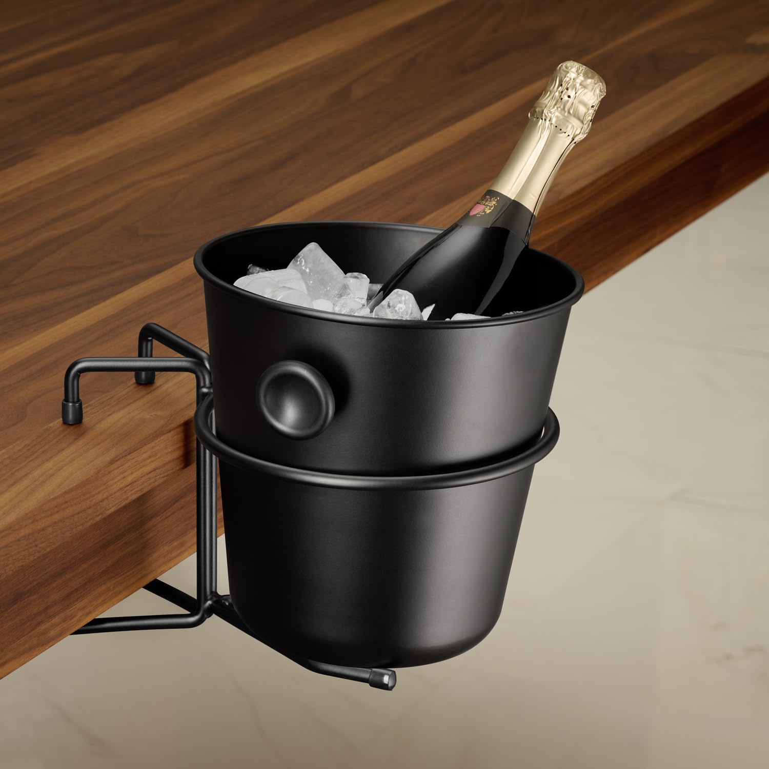 APS 30328 - Supporto da tavolo per champagne, in metallo nero, adatto per refrigeratori di spumante, diametro anello (interno), 18 cm, piedini antiscivolo