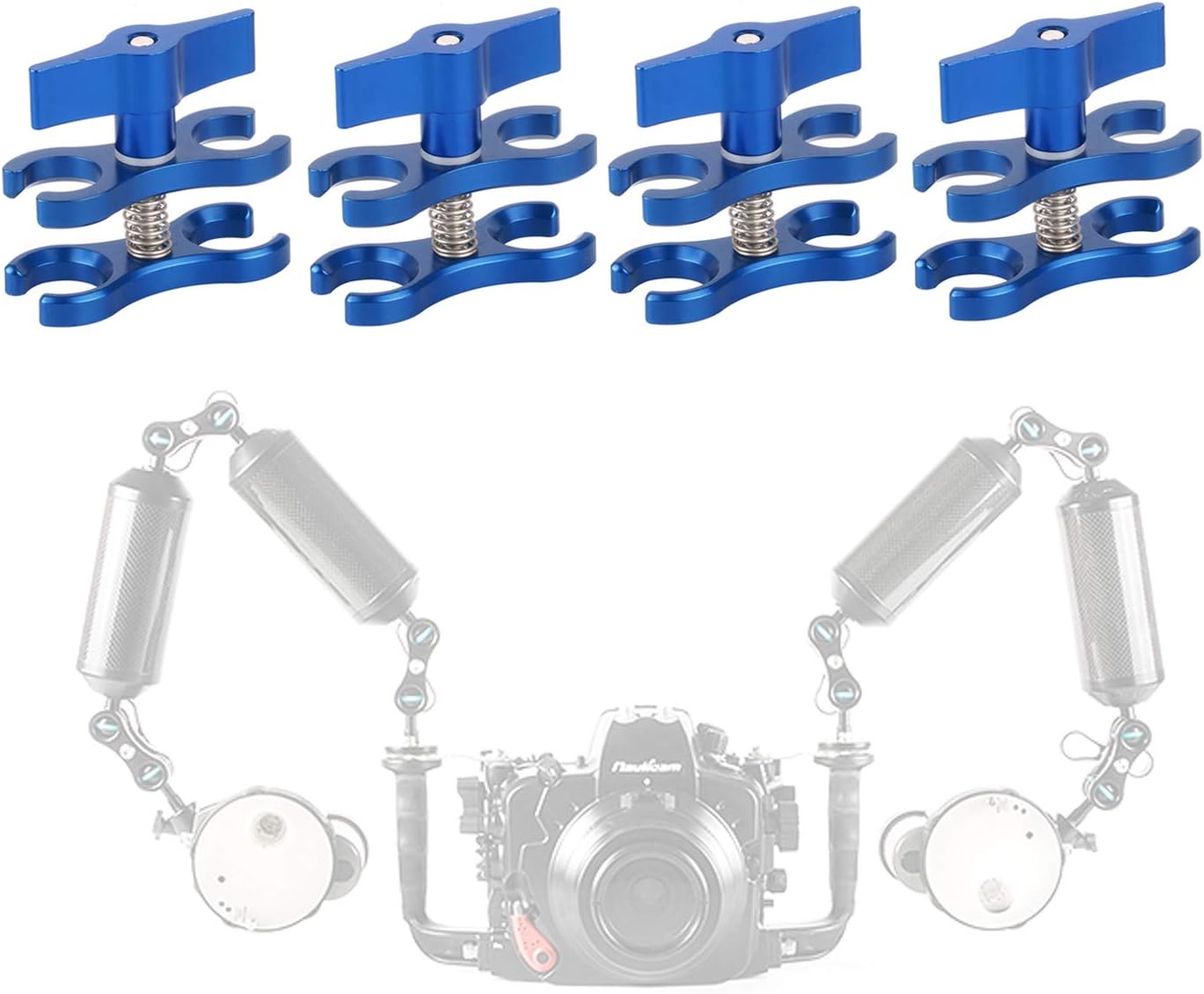 4pcs 1" Inch Standard Ball Clamp with Cut Outs Aluminium for Underwater Light Arm System,Photography Diving Camera