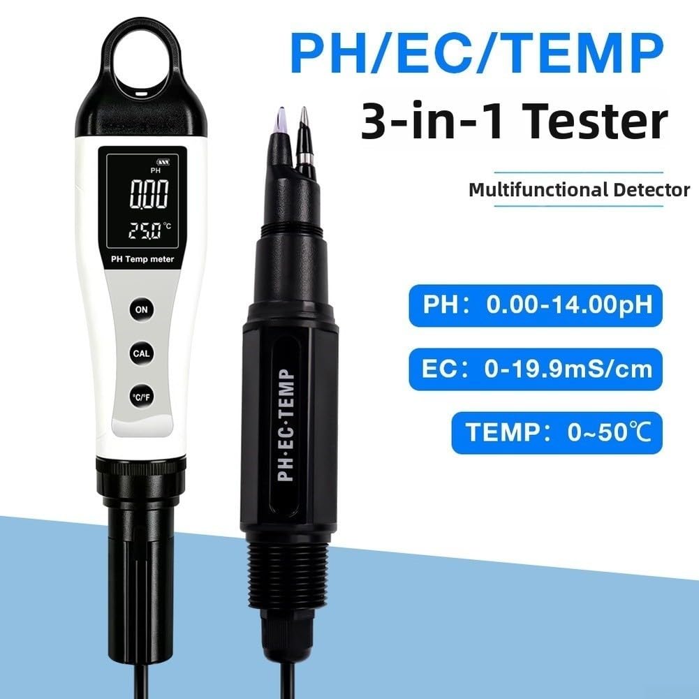 Tester di qualità dell'acqua 3 in 1 misuratore di temperatura pH penna digitale per acquario, piscina, laboratorio, idroponica, nero