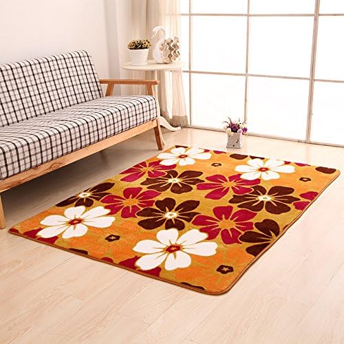 Hoomy Floral Design Orange Carpet Soft Memory Foam Bedroom Area Rugs Coral Fleece Floor Mats Living Room Rug Sets Nonslip Sofa Carpets 4X5