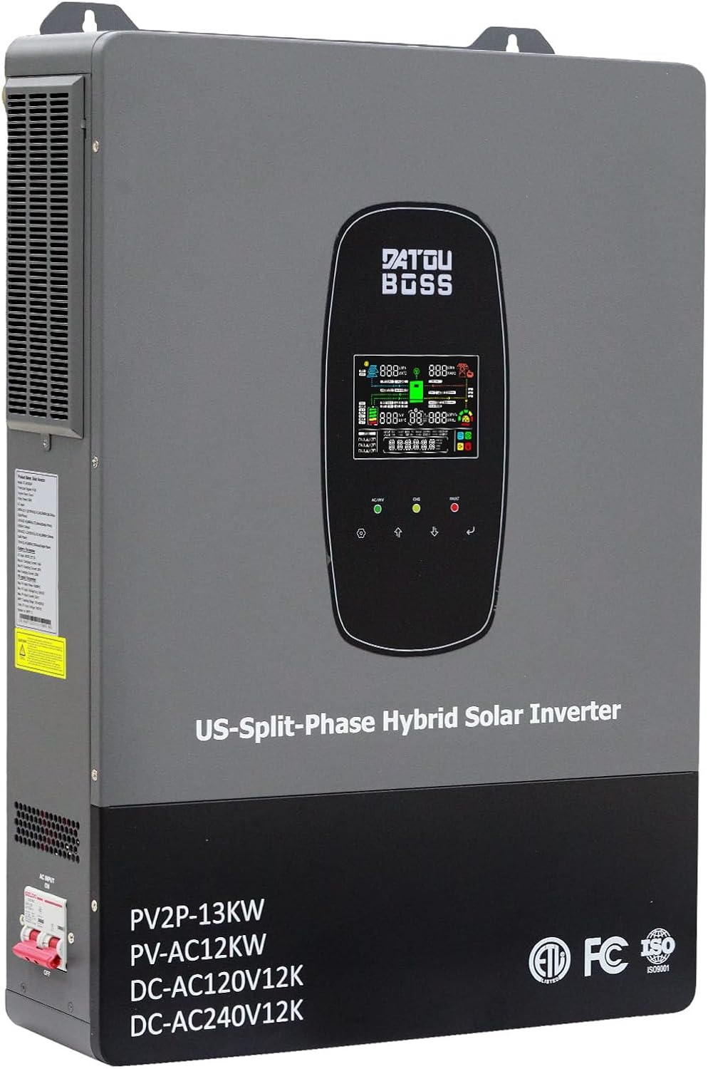 DATOUBOSS 12000W Hybrid Solar Inverter 48V DC to 120/240V Split Phase, Pure Sine Wave, Dual MPPT Solar Charger Max 220A, 500V PV Input, Grid-Tie&Off-Grid, Parallel up to 6 Units for Home Solar System