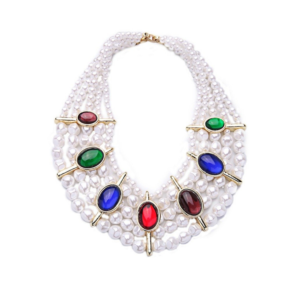 MidnightGirls Oversize Large Faux Pearl Crystal Statement Necklace Christmas Party NewYears