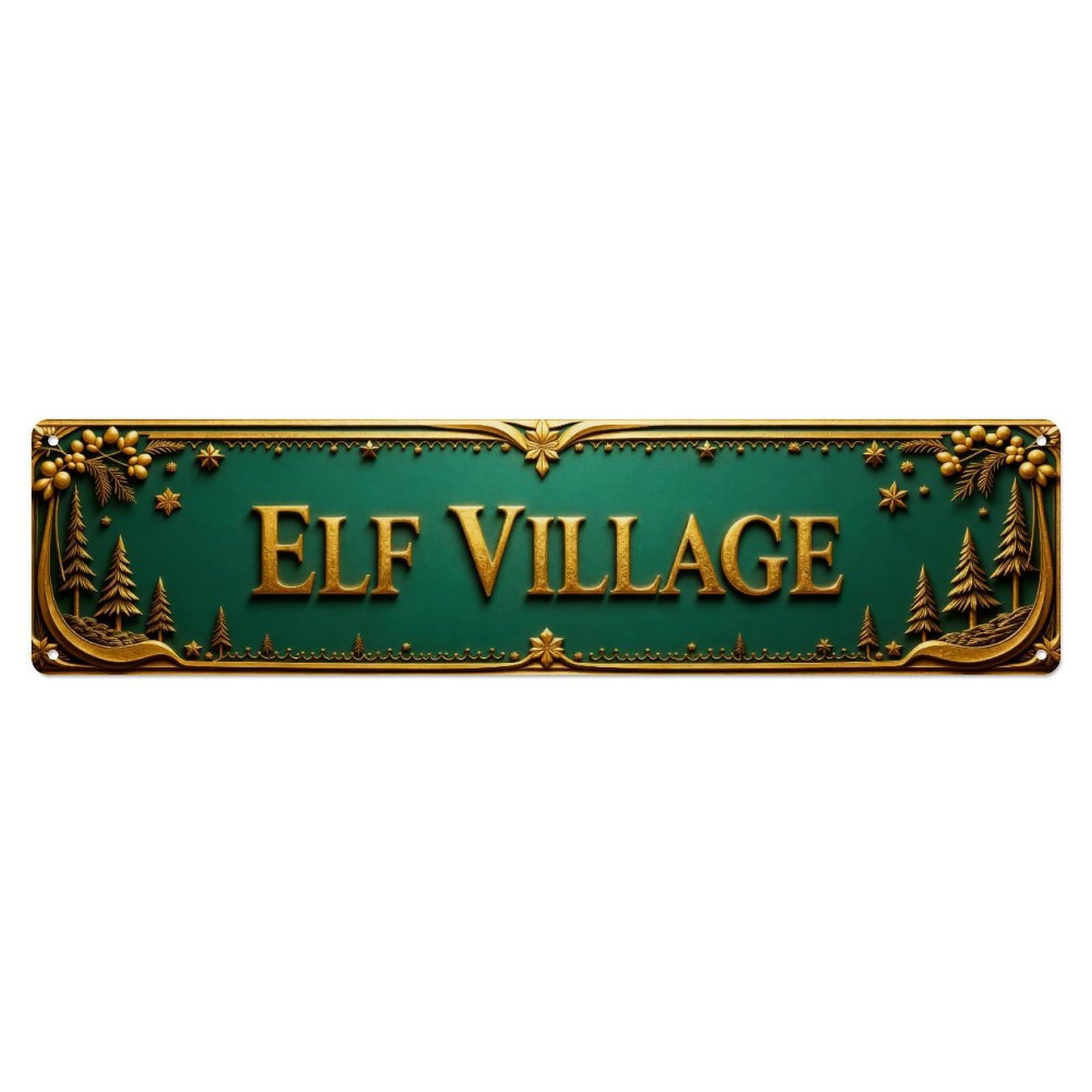 Elf Village Holiday Theme Pattern Metal Tin Sign Plaque